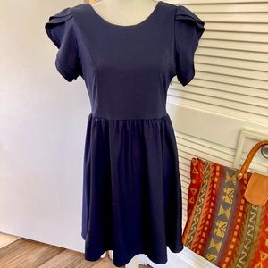 Ya Los Angeles Navy Flutter Sleeve Skater Dress Lg